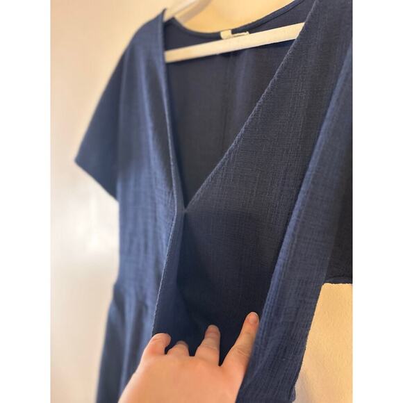 Madewell Navy Faux Wrap Flutter Short Sleeve Cotton Blend Mini Dress Sz Medium - Picture 4 of 8